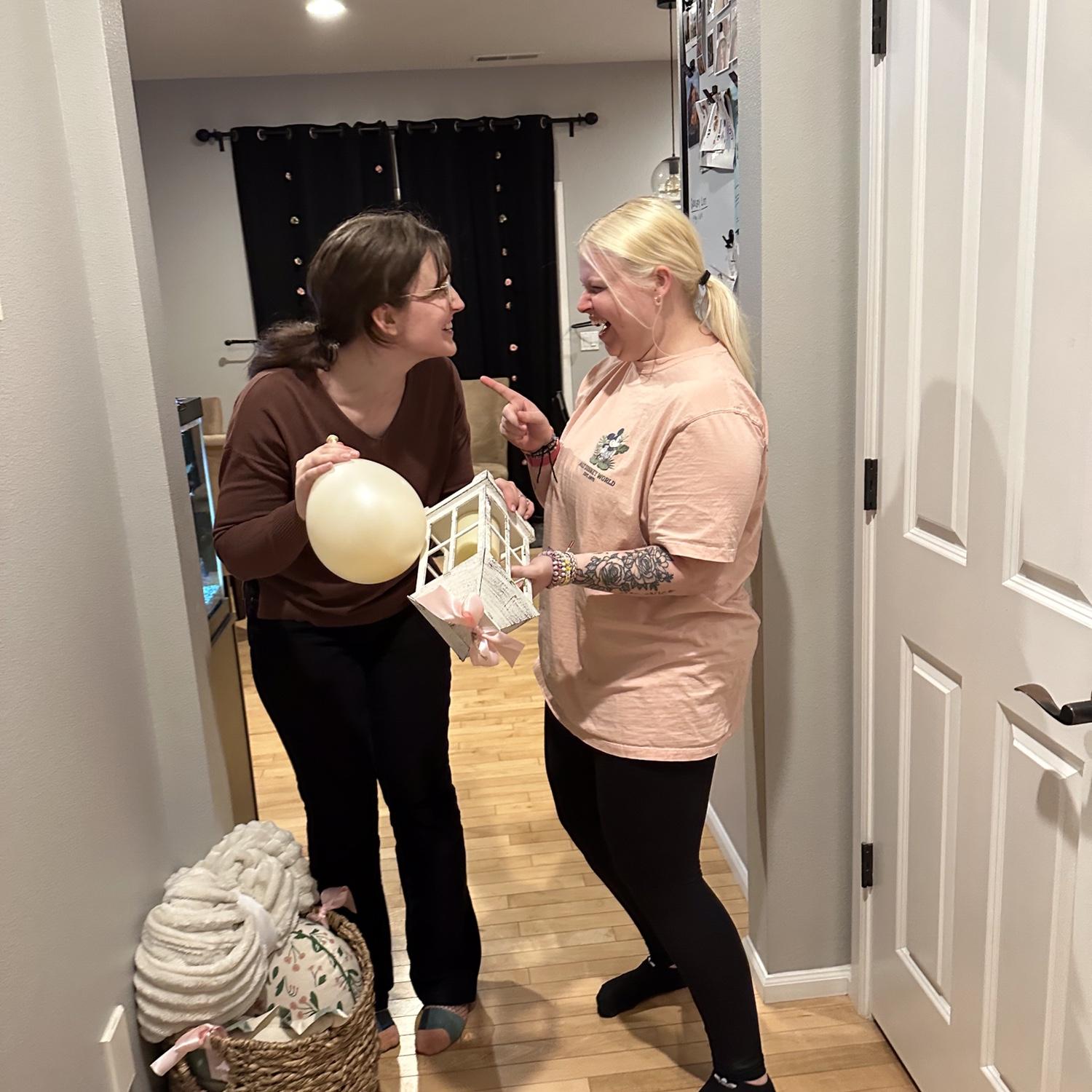 Kate and Kylee decorating for Engagement party!