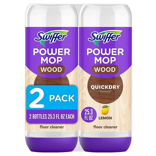 Swiffer PowerMop Wood QuickDry Wood Floor Cleaning Solution with Lemon Scent, 25.3 fl oz, 2 pack