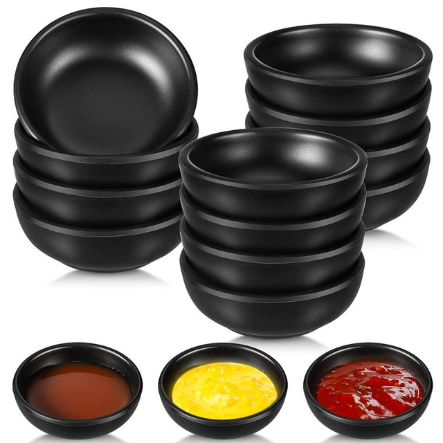 Ninehaoou 12 Pcs Dip Bowls Set 1.7oz Sauce Soy Dishes Bowls Small for Dipping Tomato Sauce, Soy, BBQ and Other Party Supplies(Black)