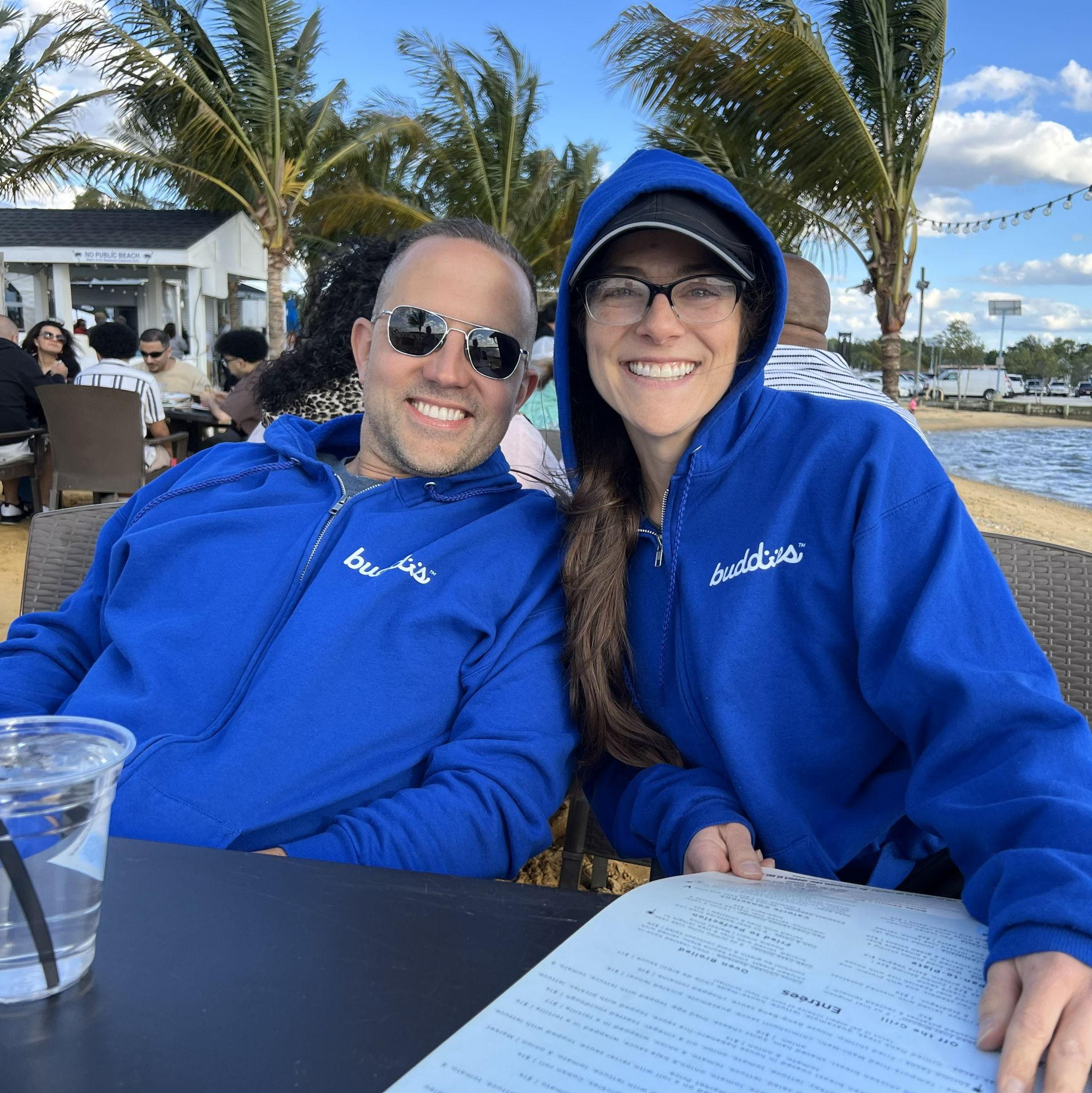 "Buddies" having dinner on the water in Philly.