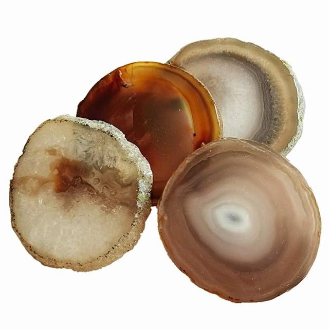 Agate Coasters Geode Agate Sliced Cup Mat 3-4'' 4Pcs Natural Color Polished Coasters with Rubber Bumper for Drinks Coffee Wine Home Decoration Gift Card