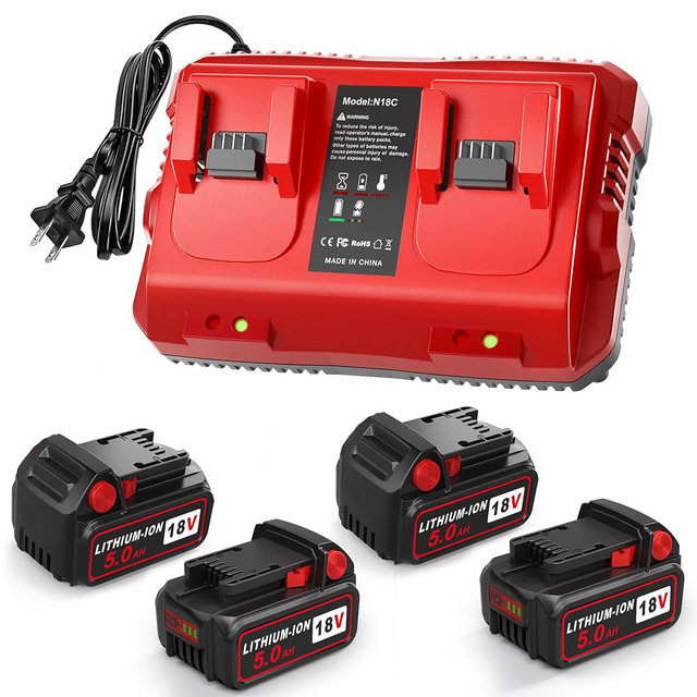 Abeden 18V Battery 4 Pack 5.0Ah Replacement for Milwaukee m18 Battery and m18 Charger Set, Compatible with Milwaukee 18V Cordless Power Tools
