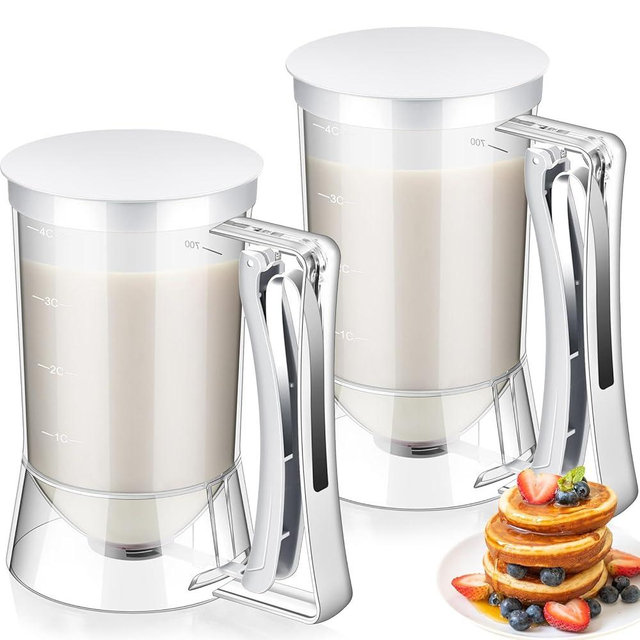FillTouch 2 Pcs Cupcake Batter Dispenser Pancake Mix Dispenser 4 Cups with Squeeze Handle Tools for Pancake, Cupcake, Cookie, Cake, Waffles, Ice Cream Baking Gifts for Kitchen Housewarming (White)