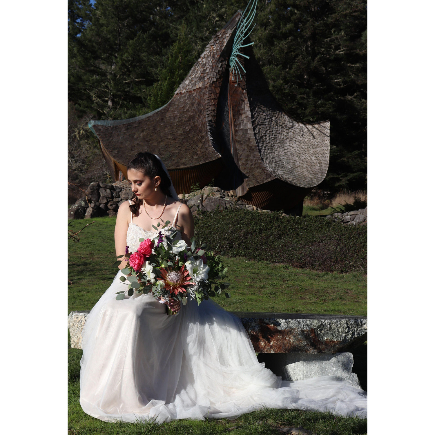 Shannon outside of Sea Ranch Chapel before the ceremony.