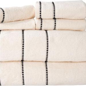 6PC Towel Set - 525GSM 100% Cotton Bathroom Essentials with 2 Bath Towels, 2 Hand Towels, and 2 Wash Cloths - Absorbent Sheets for Bath, Shower, Gym, Spa, and Dorm Room by Lavish Home (Beige)
