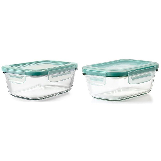 OXO Good Grips 3.5 Cup Smart Seal Glass Rectangle Food Storage Container, Clear & Good Grips 1.6 Cup Smart Seal Leakproof Glass Rectangle Food Storage Container