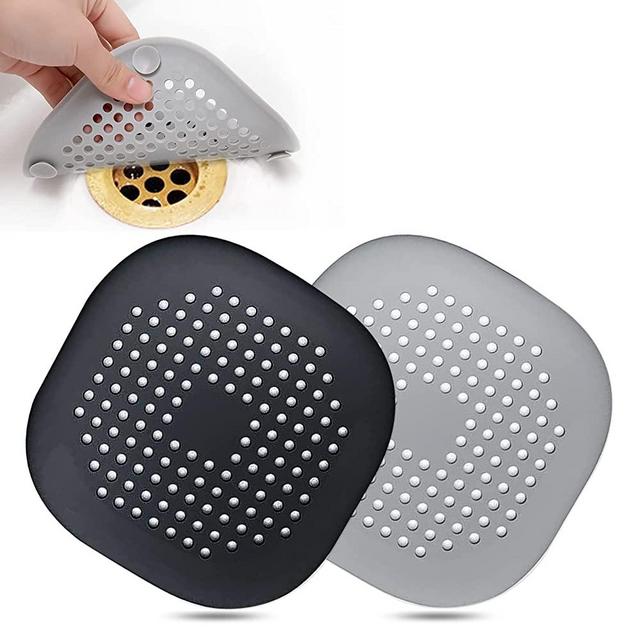 Hair Catcher,Square Drain Cover for Shower Silicone Hair Stopper with Suction Cup,Easy to Install Suit for Bathroom,Bathtub,Kitchen 2 Pack Grey White (Black Grey)