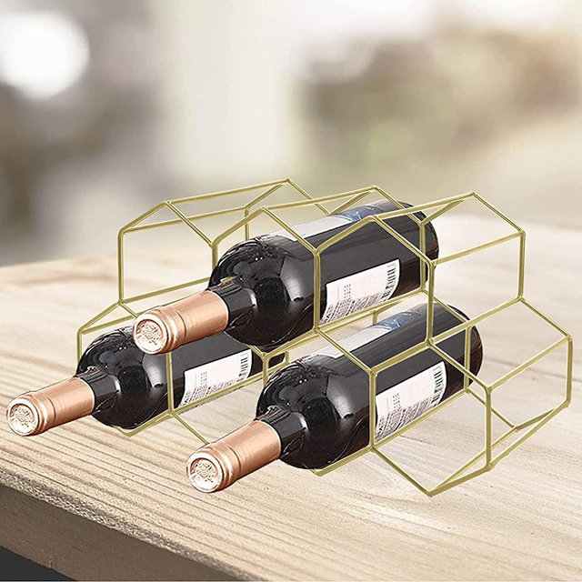 Henkelion Wine Rack Wine Holder Table Freestanding, Metal Wine Cork Holder Countertop Wine Bottle, Storage Stand for Tabletop Bar Floor - Large Gold