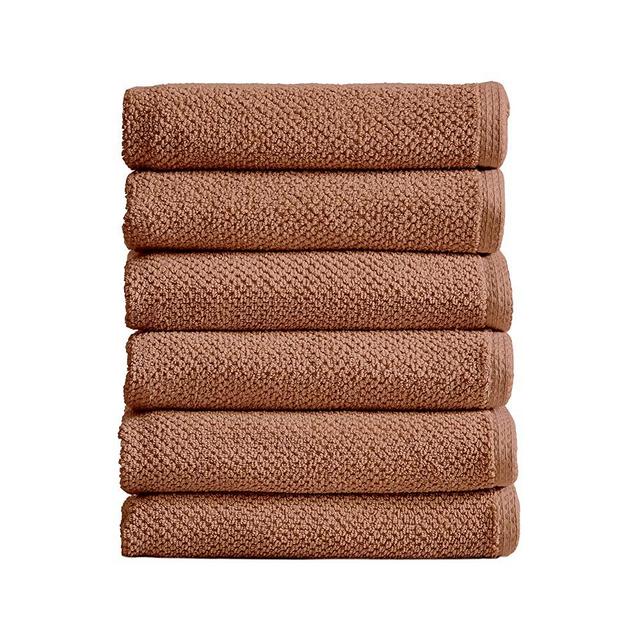 Great Bay Home 100% Cotton Hand Towel Set (16 x 28 inches) Highly Absorbent, Textured Popcorn Weave Hand Towels. Acacia Collection (Set of 6, Clay)