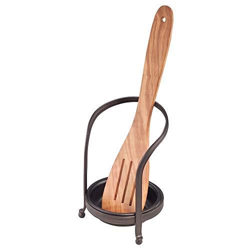 iDesign York Metal Standing Spoon, Spatula, Ladle Rest for Kitchen Countertops, Stove, 5" x 5" x 6.8", Bronze