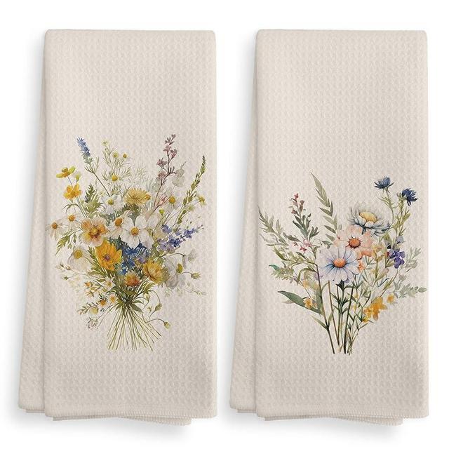 NOQL Vintage Wildflower Kitchen Towels and Dishcloths Set of 2, 1624 Inches, Beige Wildflower, Polyester, Floral Pattern, Ideal for Gifting