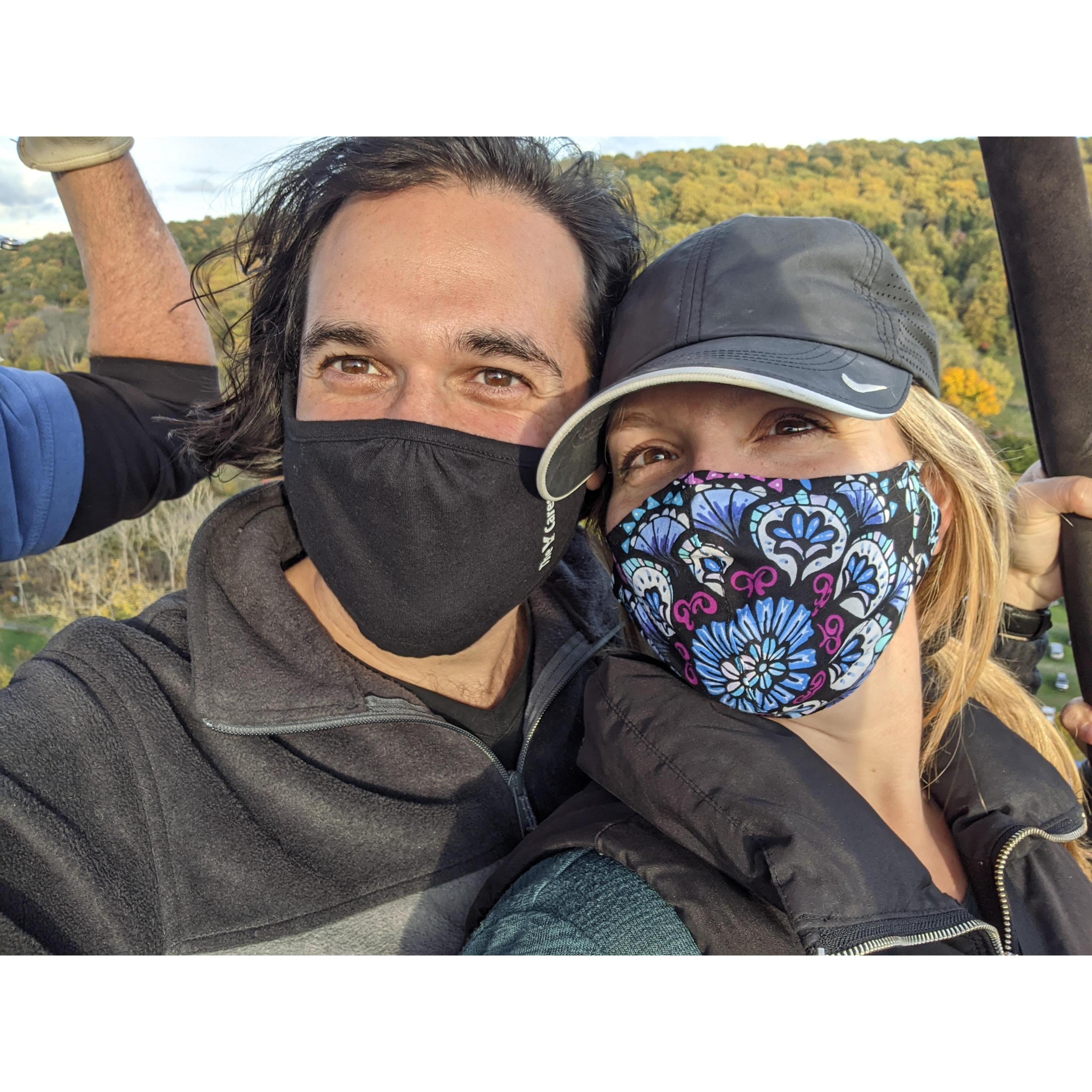 Masked birthday balloon ride.
