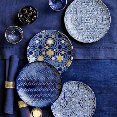 Hanukkah Blue Mosaic Salad Plates, Mixed Set of 4