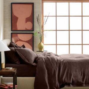 European Linen Double Flange Duvet Cover Set in Espresso