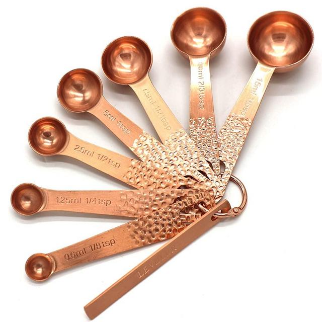 Lucky Plus 9pcs Rose Gold Measuring Spoons Set 18/8(304)Steel Material Heavy Duty Stainless Steel 7 Measurer Spoons and 1 Ring and 1 Lever