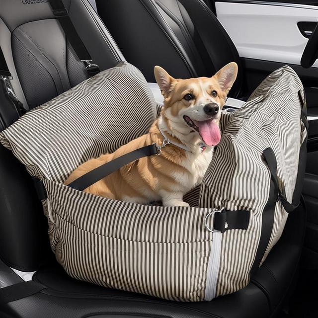 Daneey Dog Car Seat for Medium Dogs, Dog Booster Seat for Car, Fully Detachable Washable Dog Car Bed for Car Travel, Non-Slip Safety Pet Car Seat with Seat Belt, Brown
