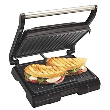 Proctor Silex 4 Serving Panini Press, Sandwich Maker and Compact Indoor Grill, Upright Storage, Easy Clean Nonstick Grids, Black (25440)