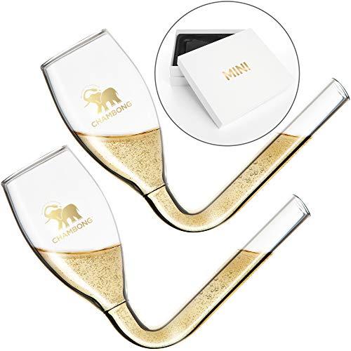 CHAMBONG – Mini Size, 2 Pcs Glass with Gold Accents and Premium Gift Box – Champagne Shooter Glass Flute – Fun Party Favor, Bachelorette, Bridesmaids Gifts, Drinking Game