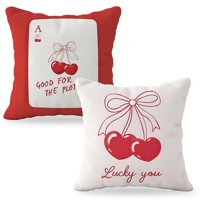 YeiHe Funky Red Coquette Bow Cherry Pillow Covers 18x18, Coquette Room Decor, Trendy Preppy Ace Poker Pillow Covers,Preppy Room Decor, Set of 2