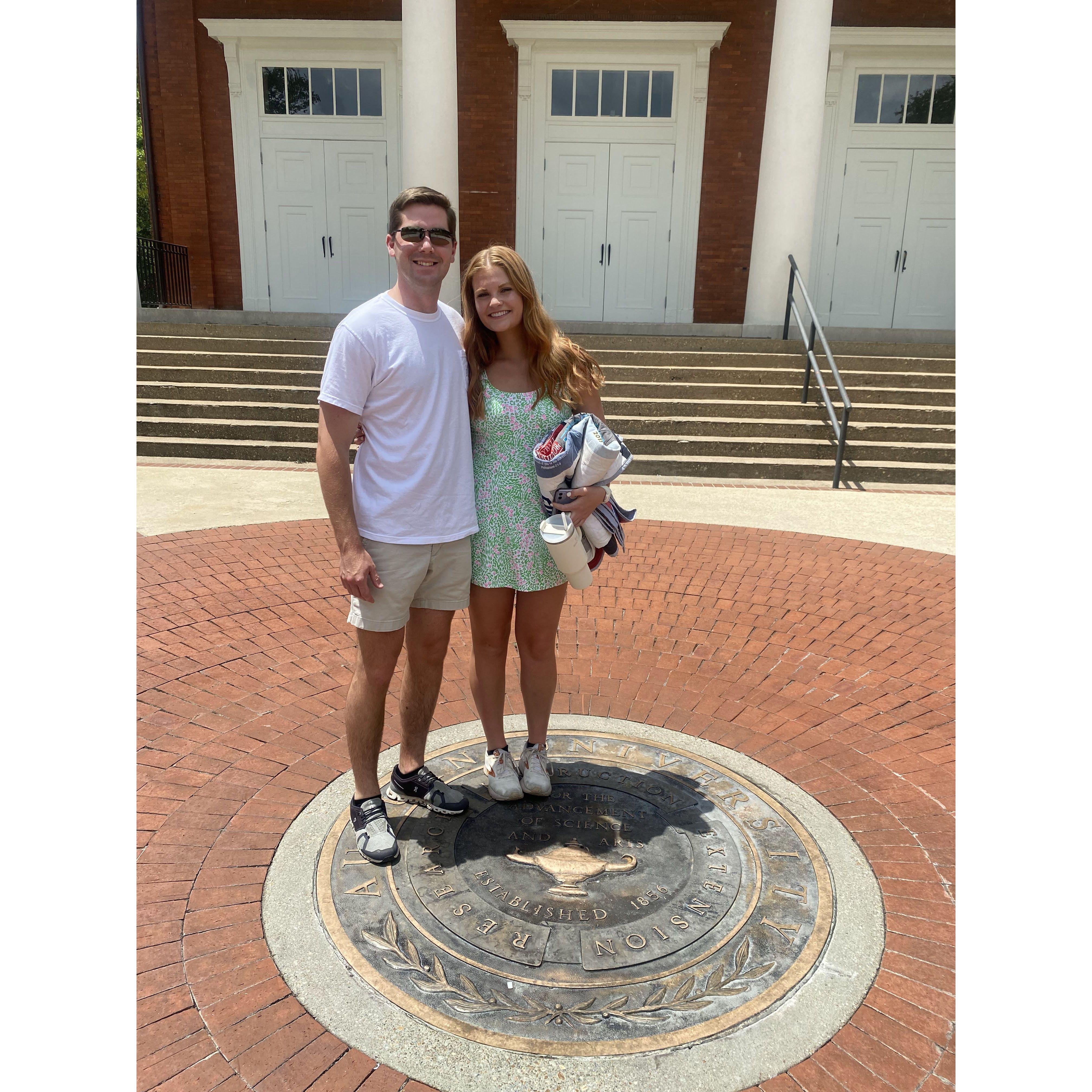 Stepping on the seal the day after graduation. Cheers to finding true love at Auburn!