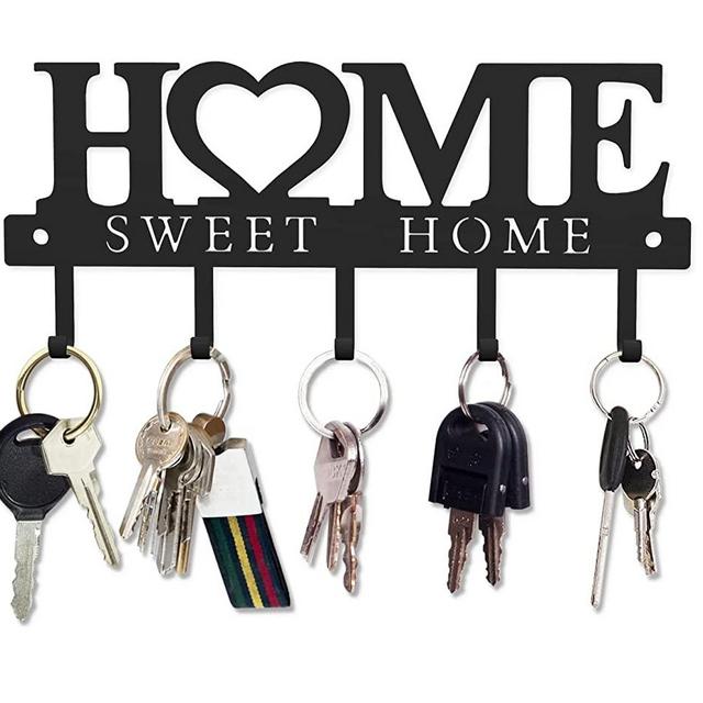 Key Holder Hooks Organizer Hanger Rack Wall Mounted with Screws and Anchors Home Sweet Home Wall Metal Decor for Entryway Front Door Kitchen Hallway Garage Mudroom Office 9.8inches/25cm