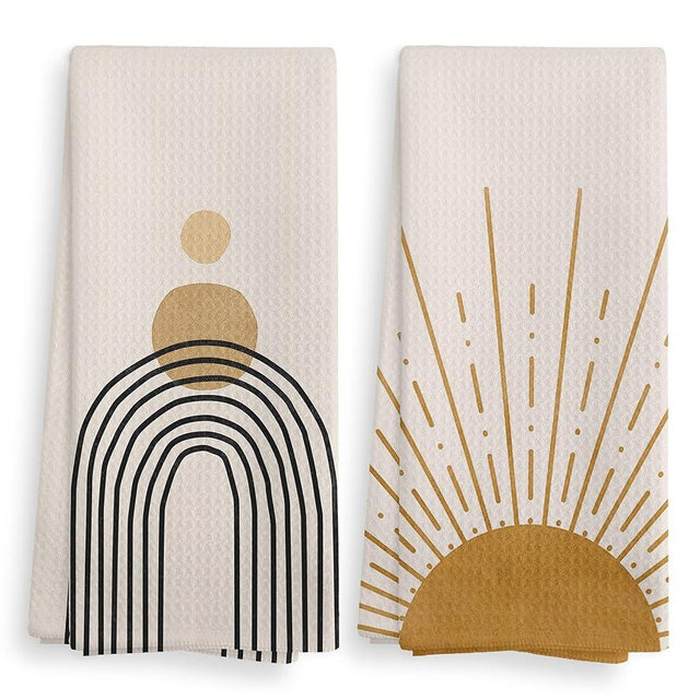 NOQL Boho Abstract Sun Sunrise Sunset Sunshine Line Rainbow Kitchen Towels and Dishcloths Sets of 2,Boho Absorbent Drying Cloth Hand Towels Tea Towels for Bathroom Kitchen,16×24 inches