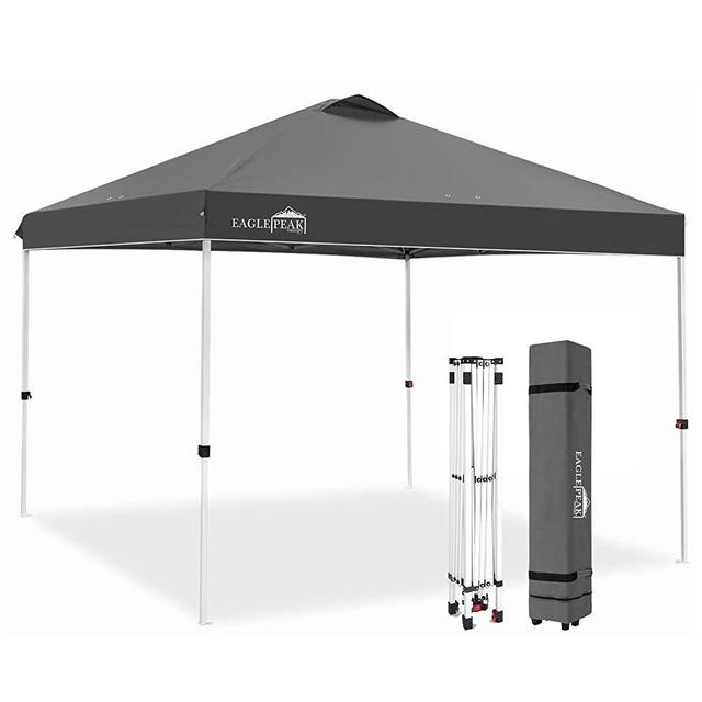 EAGLE PEAK 10’ x 10' Pop Up Canopy Tent Instant Outdoor Canopy Straight Leg Shelter with Adjustable Height and Wheeled Carrying Bag (Gray)