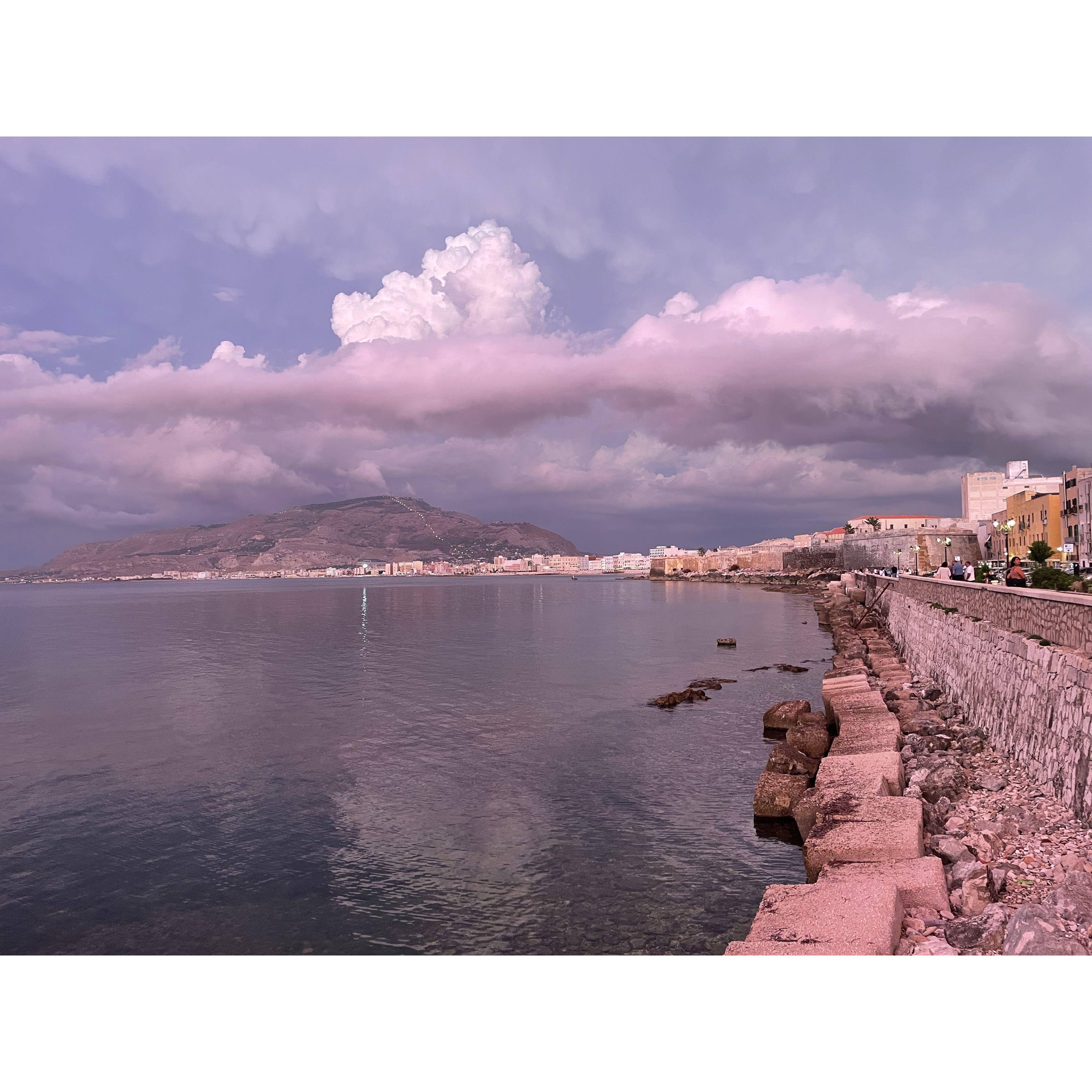 Trapani coastline with Erice on the background