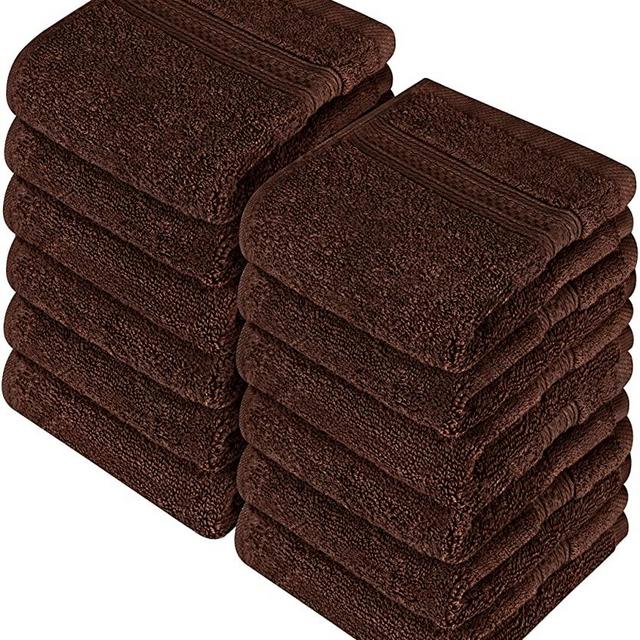Utopia Towels - Luxury Washcloths Set 12 x 12 inches, Dark Brown - 700 GSM 100% Cotton Premium Quality Flannel Face Cloths, Highly Absorbent and Soft Feel Fingertip Towels (12-Pack)