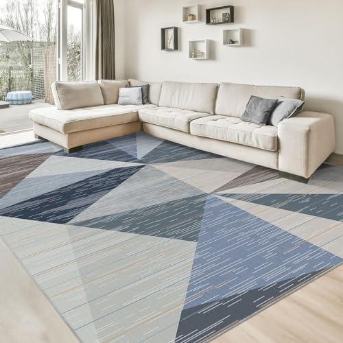 HOMFINE Washable Area Rug - Geometry Style Modern Rugs for Living Room, Bedroom, Machine Washable Rug Soft Non Slip Non Shedding Area Rug - Blue, 6'x9'