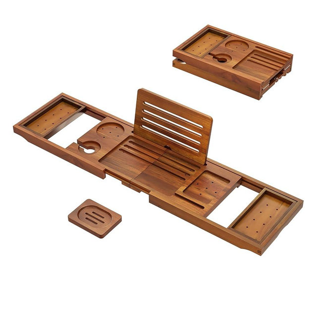 Premium Foldable Teak Bathtub Tray, Expandable Bath Tray for Tub, Luxury Bathtub & Bathroom Accessories