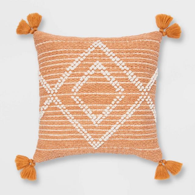 18"x18" Embroidered Textured Diamond Throw Pillow Tan - Opalhouse™