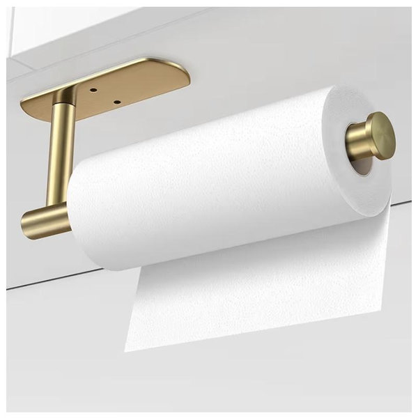 VAEHOLD Adhesive Paper Towel Holder Under Cabinet Wall Mount for Kitchen Paper Towel, Paper Towel Roll Holder Stick to Wall, Stainless Steel (Gold)