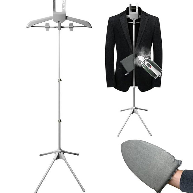 Garment Steamer Hanger with Ironing Glove, Portable Steamer Rack for Clothes, Garment Rack for Steaming Clothes Adjustable Handheld Hanging Ironing Clothes Stand