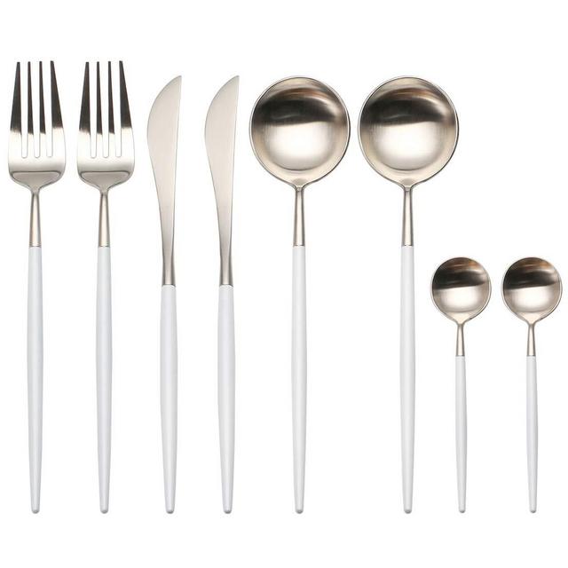 Flatware Set, Morgiana 8-Piece 18/10 Stainless Steel Flatware Sets Including Fork Spoons Knife Tableware Utensil Set Service for 2 (White&Silver)
