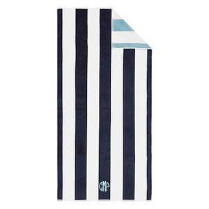 Reversible Awning Stripe Pool Towel - Navy/Seabreeze (Monogrammed)