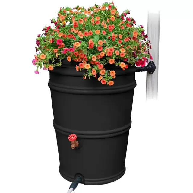 RainStation Recycled Black Rain Barrel with Diverter