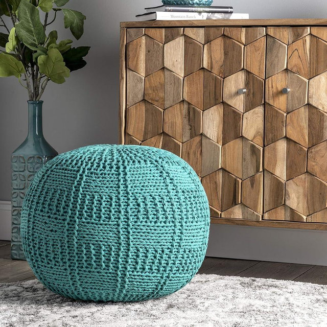 nuLOOM Berlin Casual Knitted Filled Ottoman Pouf
