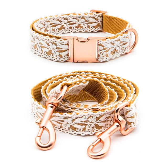LEKAIGO Dog Collar and Leash Set, Cotton Lace Handmade 4-5 FT Adjustable Comfortable Unique Collars and Leashes for Small Medium Large Dogs