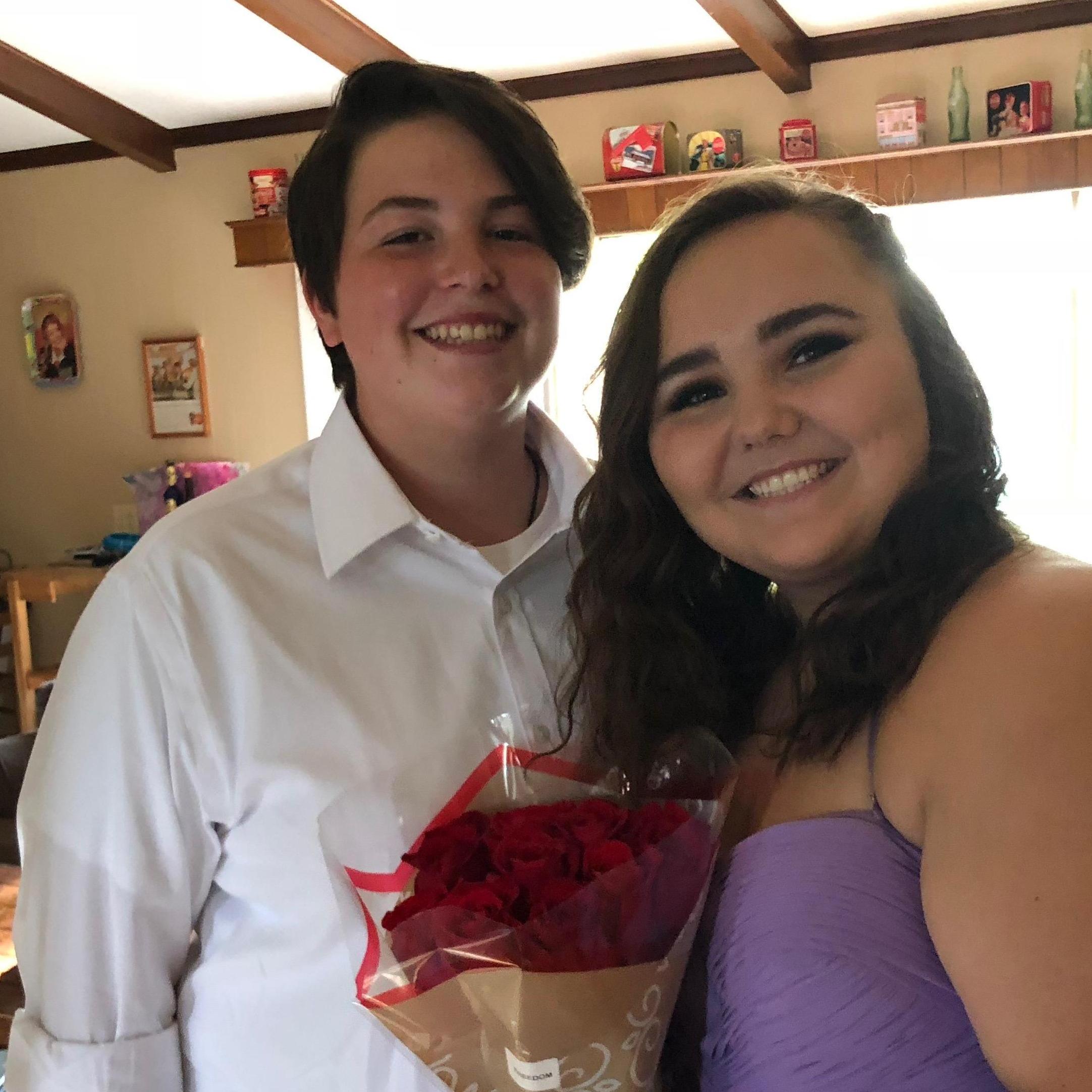 We went to separate schools for our proms, so all our friends got together to have our own. Pictured here we had just gotten all dressed up to go eat at the fanciest dinner... Wendy's!