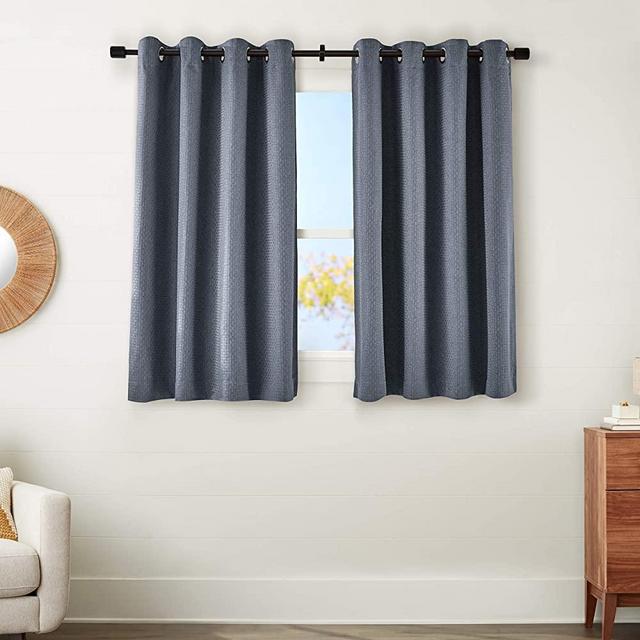 AmazonBasics 100% Blackout Basket Weave Window Panel with Grommets and Thermal Insulated, Noise Reducing Blackout Liner - 52" x 63", Blue