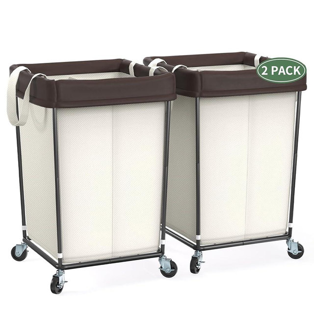 2PK Rolling Laundry Basket with Wheels, Laundry Hamper with Wheels Laundry Sorter Cart, Narrow Slim Clothes Hamper Organizer with Sturdy Metal Frame