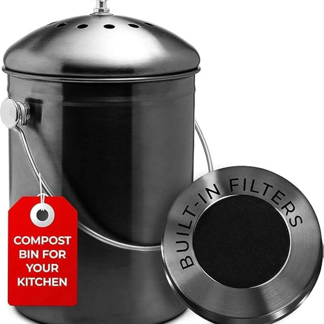 EPICA Countertop Compost Bin Kitchen | 1.3 Gallon | Odorless Composting Bin with Carbon Filters | Indoor Compost Bin with Lid | Stainless Steel Kitchen Composter for Food Scraps & Waste Recycling