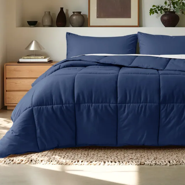 3 Piece All-Season Easy Care Comforter Set by Bare Home - Oversized Queen, Dark Blue