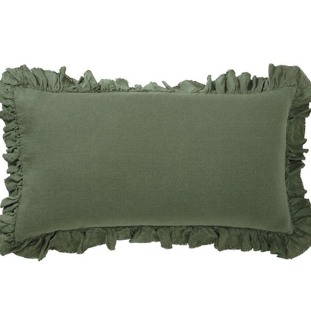 Belgian Flax Linen Fringe Ruffle Sham, Cypress, King, Set of 2