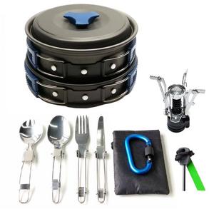 17Pcs Camping Cookware Mess Kit (4 COLORS: GREEN, ORANGE, BLACK, BLUE) Backpacking Gear & Hiking Outdoors Bug Out Bag Cooking Equipment Cookset | Lightweight & Durable Pot Pan Bowls