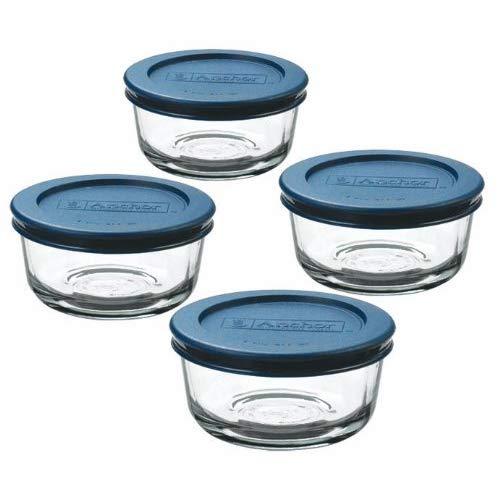 Anchor Hocking Classic Glass Food Storage Containers with Lids, 1 Cup (Set of 4), Clear Glass, Blue Lids - 82628L11
