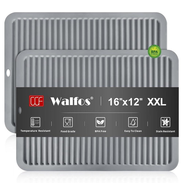 Walfos Large Silicone Trivet 16x12 Inch, Hot Pads for Kitchen, Heat Resistant Pot Holders Trivets for Hot Dishes, Hot Pots and Pans, Quartz Countertops, Gray, 2 Pack