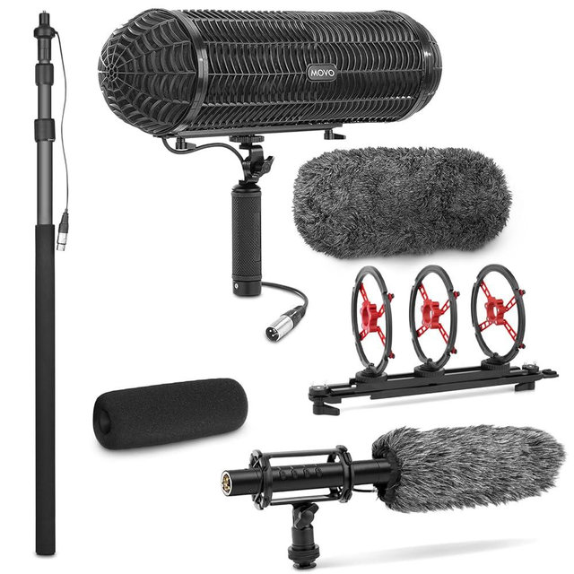 Movo Location Sound Recording Kit with Blimp Microphone, XLR Cables, Boom Pole Extension - Cardioid Shotgun Camera Microphone - XLR Microphone Cable for Audio Recorders - Perfect Boom Mic Bundle