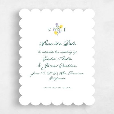 White Scalloped Wedding Save the Date - Brume Portrait